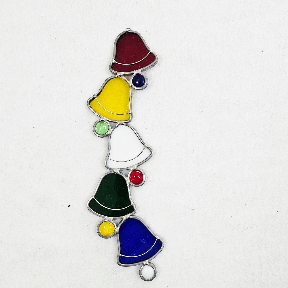 Vintage Stained Glass Bell Suncatcher Multi Color Christmas Window Decor 9.5"